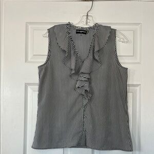 Karl Lagerfeld Black and White Striped Ruffle Blouse